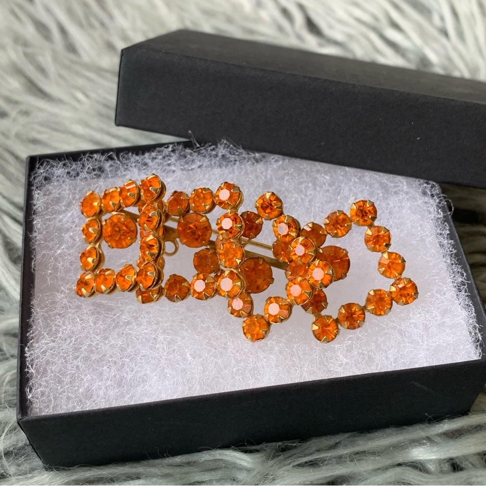 Vintage Rhinestone Brooch Pin Orange